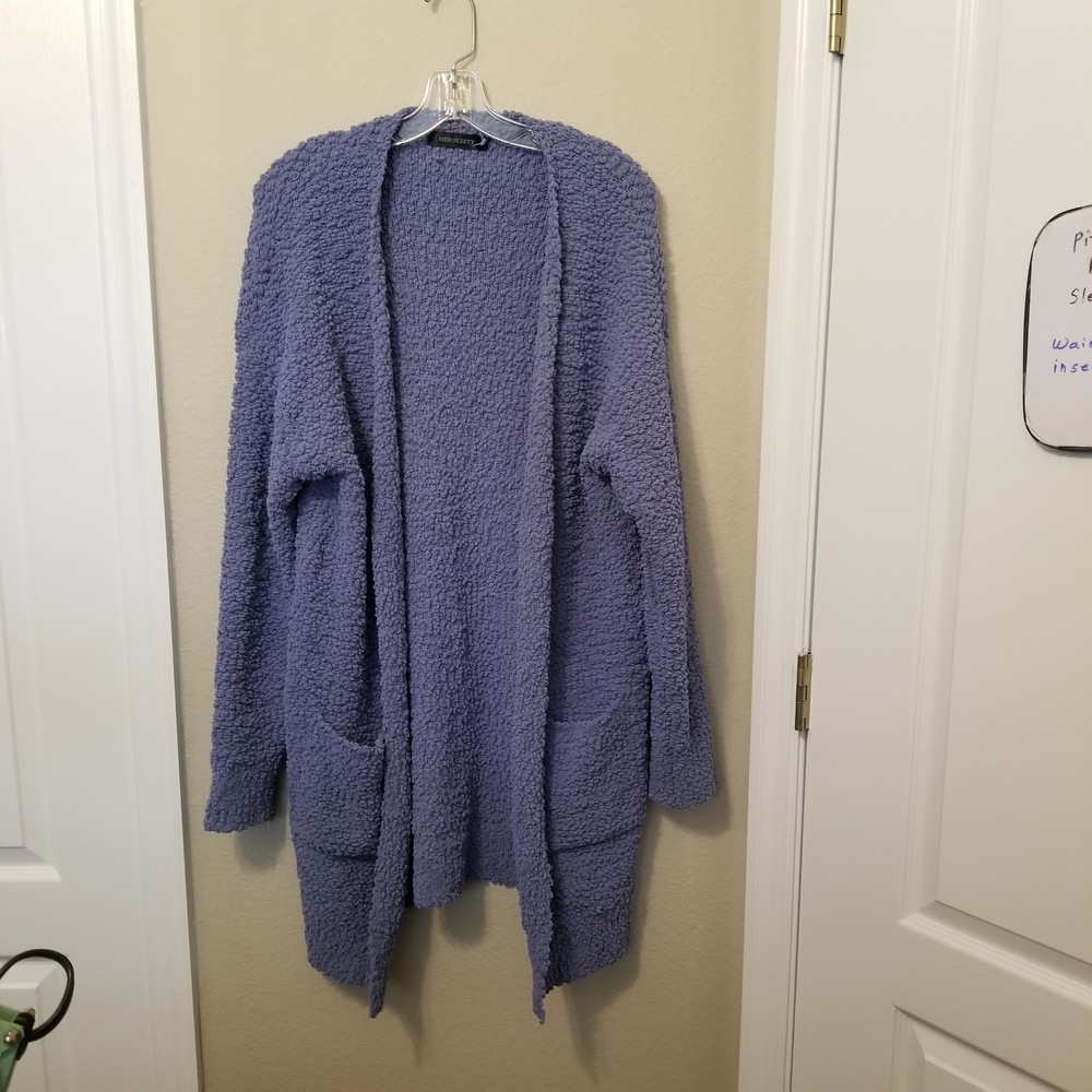 MEROKEETY  Cardigan Sweater Blue XL Open Front Lightweight Front Pockets Cozy